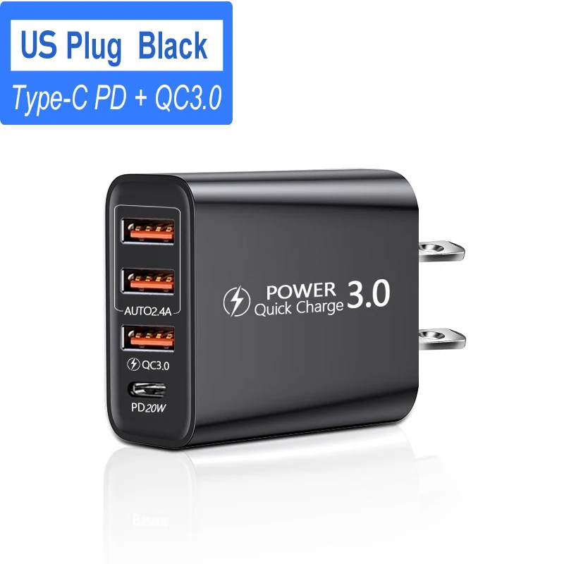 60W USB C Ladegerät PD TypeC Schnellladegerät QC3.0 Wandnetzteil für iPhone Xiaomi Samsung Huawei Telefon Reiseladegerät