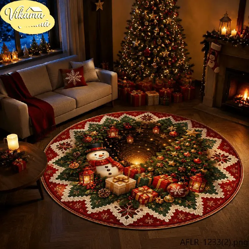 VIKAMA Christmas Round Rug Christmas Lamb Red Bow Gifts Area Rug Living Room Holiday Home Decor Aesthetic Art Large Premium Cute