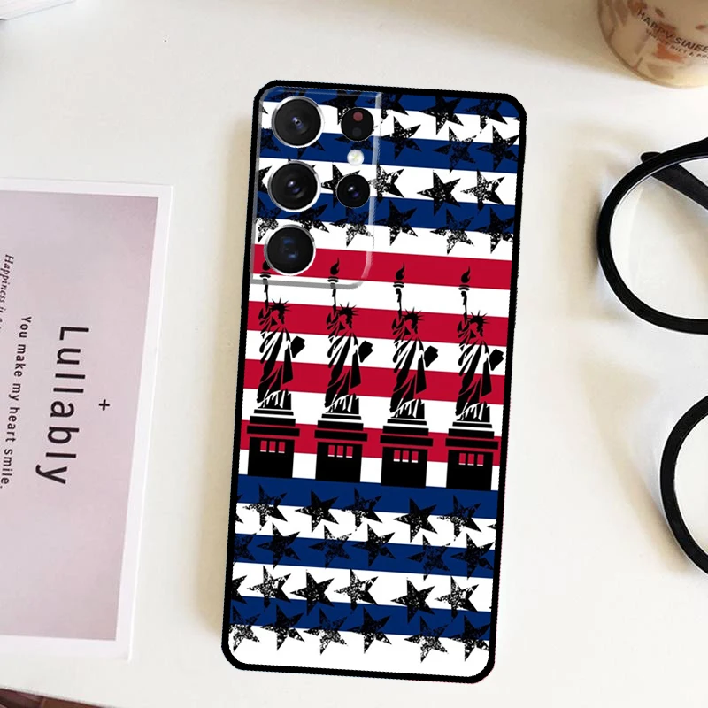 America USA Flag Statue of Liberty Case For Samsung Galaxy S23 S21 S20 FE S8 S9 S10 Note 10 Plus S10e Note 20 S22 Ultra Cover