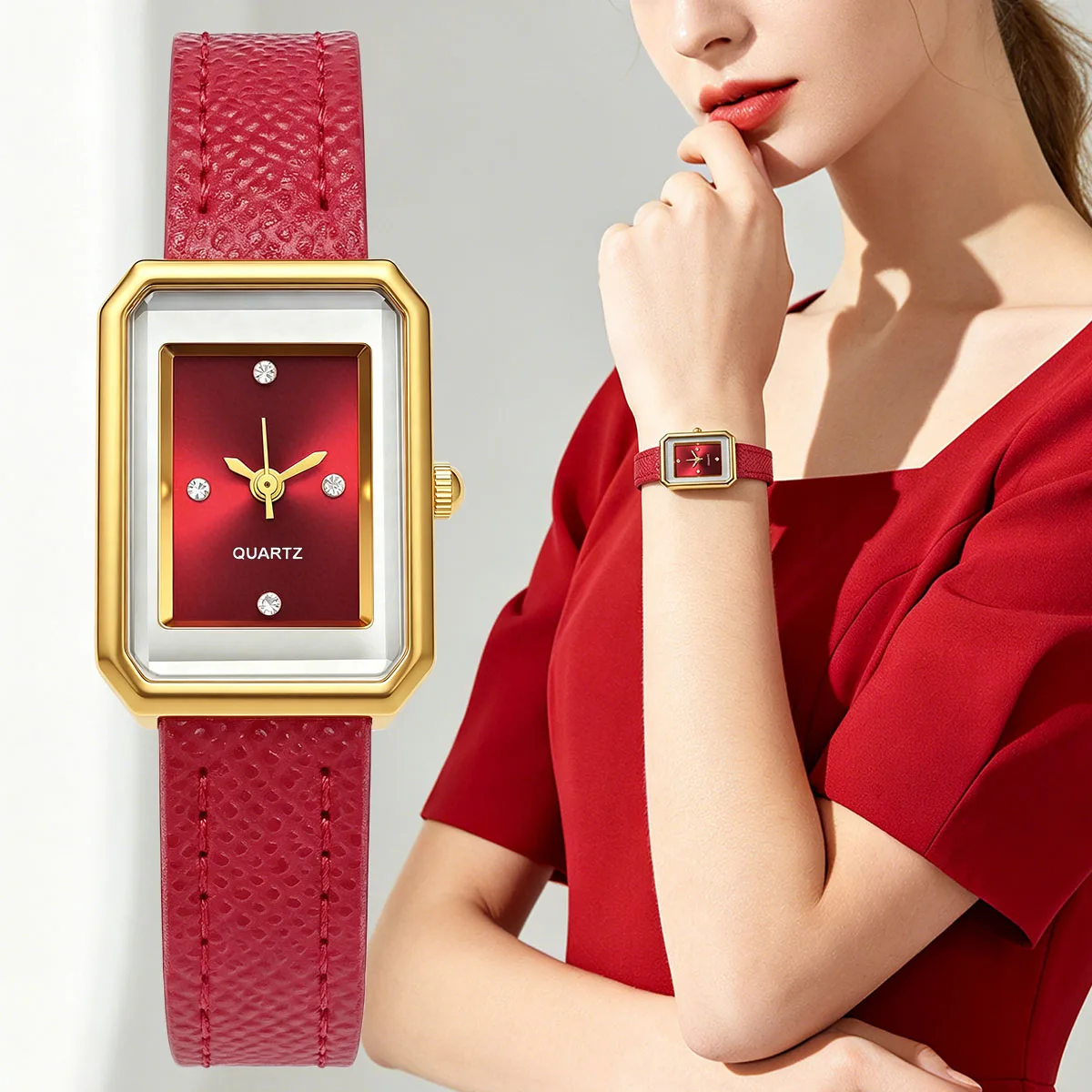Business Women Square PU Leather Quartz Watches Elegant Ladies Wristwatches
