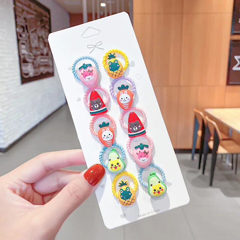 Neues 10-teiliges Set Niedliche Cartoon-Gummibänder Elastische Haarbänder Mädchen Tier-Blumen-Stirnband Haaraccessoires Süße Kinder-Ornamente – Detail 6