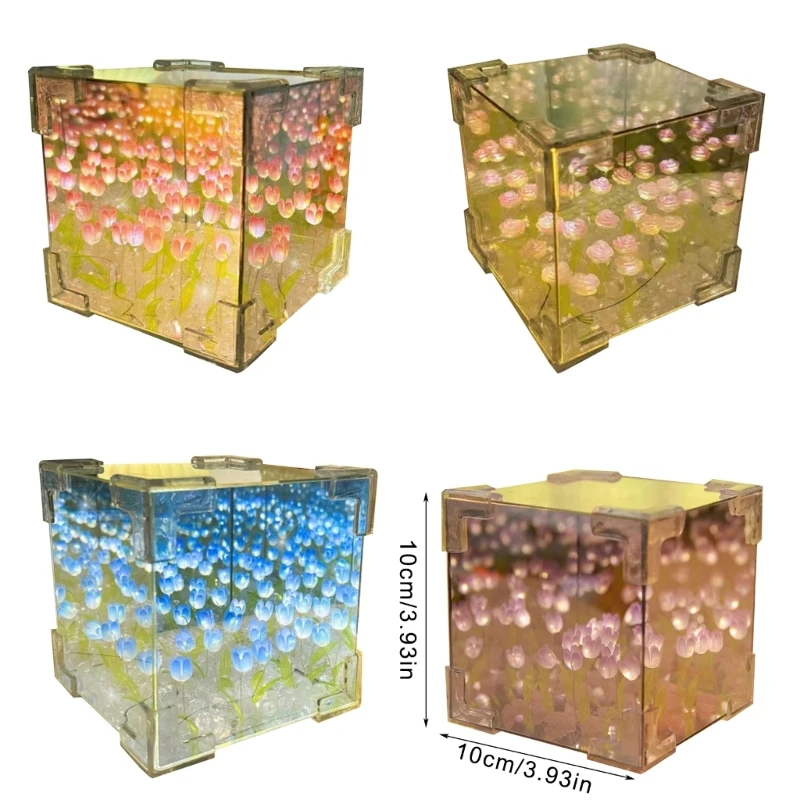 DIY 3D Cube Tulips Mirror Night Light Kits 21 Flowers Romance Bedroom Decors Dropshipping