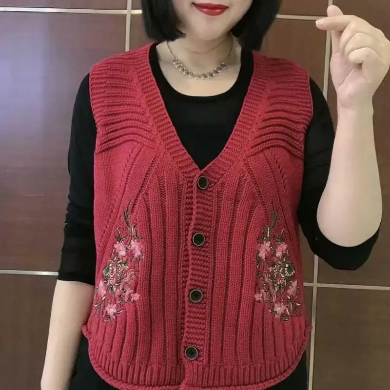 New Embroidered V-neck Versatile Fashion Cardigan Vest Slimming Casual Vest Women's Knitted Shoulder