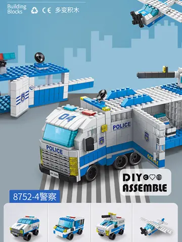 6in1 NEW Police Sports Car Fire Engineering Engine Mini Loader Truck Classic Model Building Blocks Sets Bricks Toy City