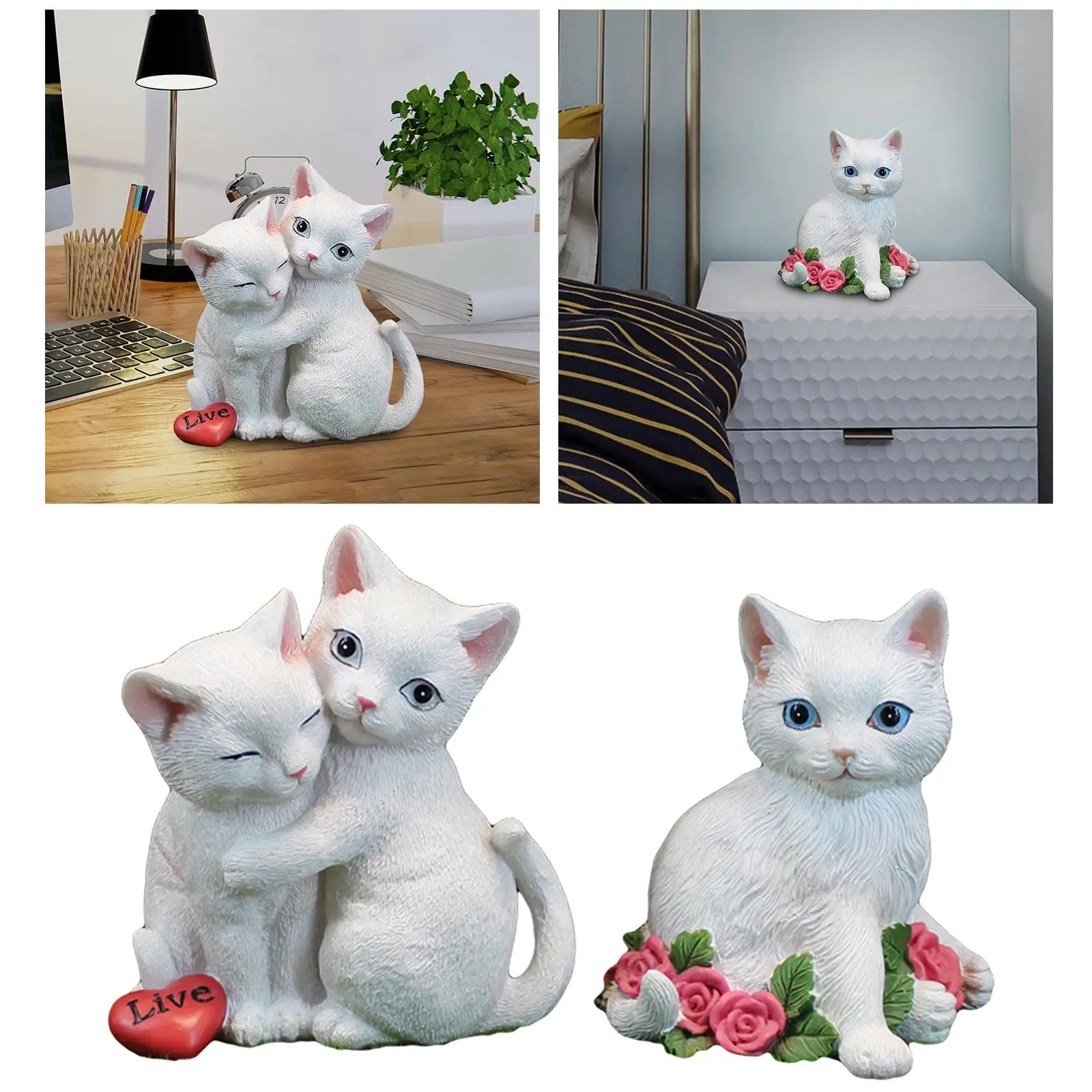 Nordic Cat Figurine Resin Statue Sculpture Micro Landscape Collection for Garden Bedroom Tabletop Decoration Ornament