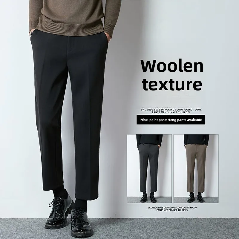 

Теплые шерстяные брюки Thiened, мужские свободные повседневные девятисекционные, против морщин, без железа, осень-зима Faion Ci Sle, молодежный отдых...