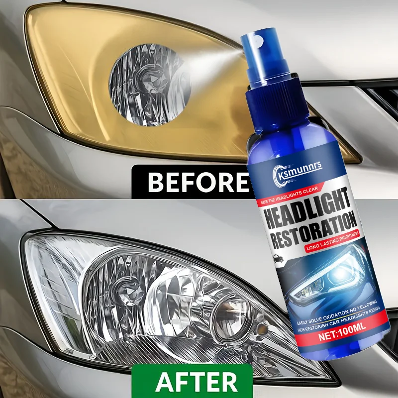 Car Headlight Restoration Spray, Fixes Yellowing, Blurring, Oxidation, Scratches, Enhances Night Vision, Improves Driving Safety
