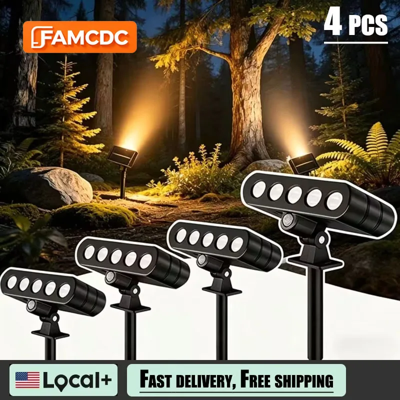 4 PACK Solar Outdoor Spotlights 1200mAh Lawn Flag Lights Landscape LED Ground Lights Walkway Driveway Landscape Camping Li-ion 18650 battery Gardens Trees And Courtyards Pathway Lights Lamp