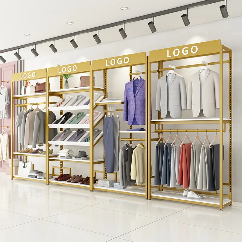 

Clothing store display rack, shoe bag rack, men's and women's clothing rack, double-layer positive side