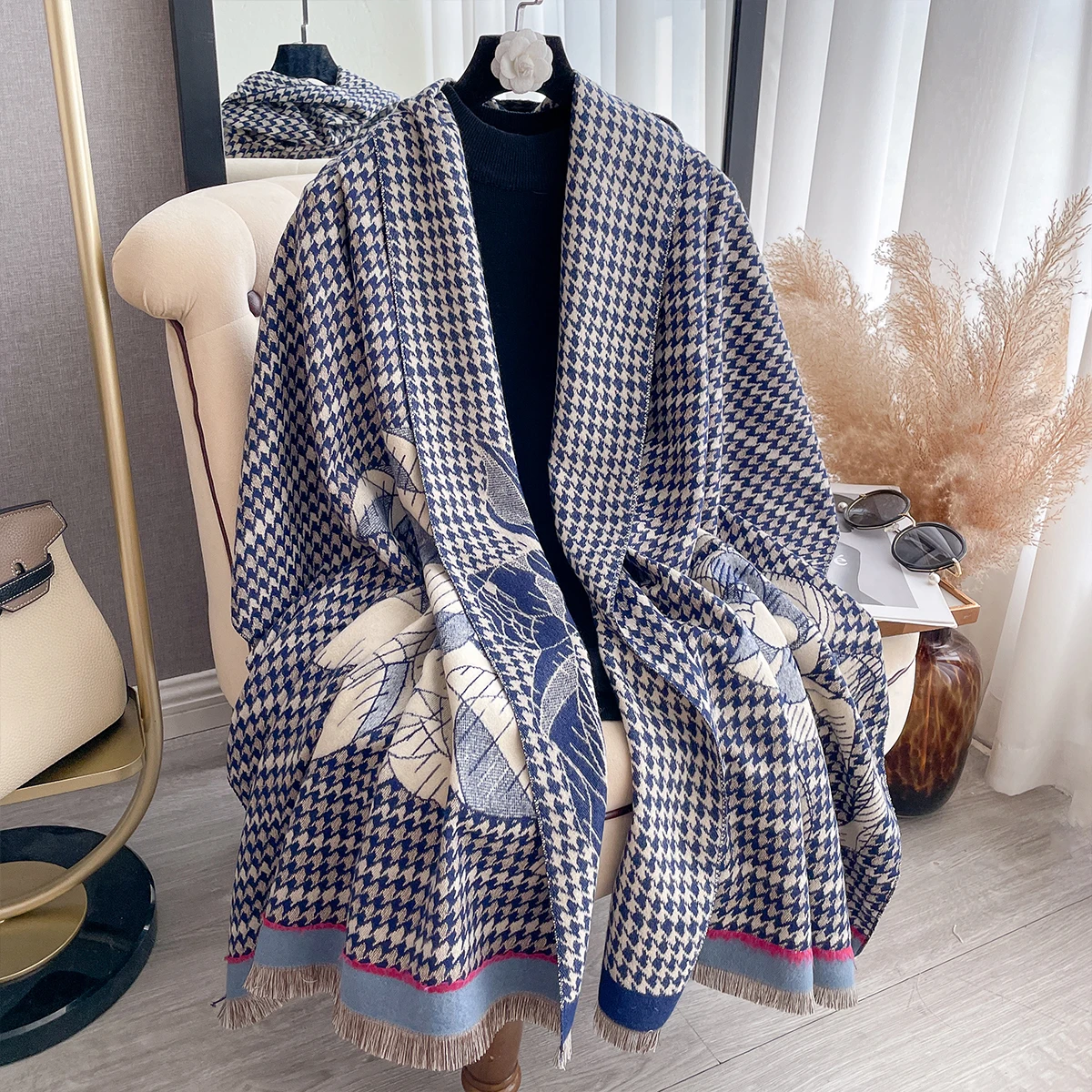 2024 Luxury Brand Two-Sided Jacquard Scarf pashmina Cashmere Soft Warm Fringe Pashmina Shawl Winter Coldproof Windproof Blanket