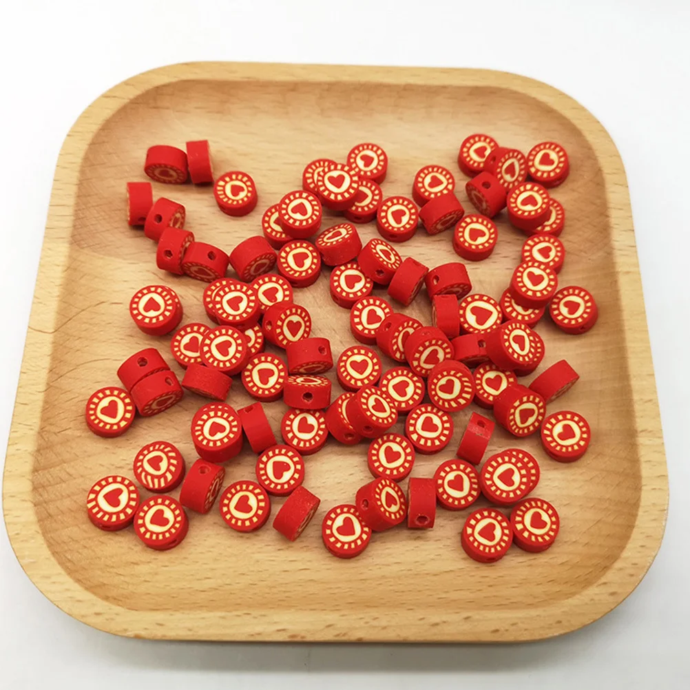 

100Pcs Red Heart Polymer Clay Beads for Jewelry Making DIY Bracelets Supplies Craft Projects Loose Round Bead Charms