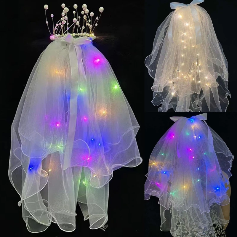 Light Up Veil For Bride Led Bridal Veil With Crowns Elegant and Pretty Wedding Party Hair Accessories for Women 2023 New