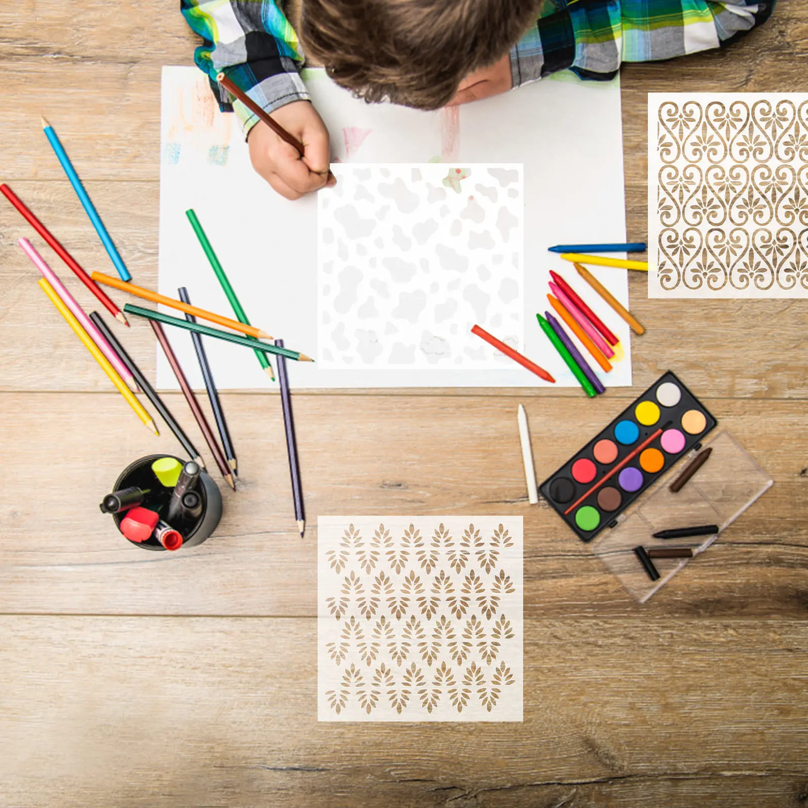 

9Pcs Geometric Drawing Stencils Reusable Pet Craft Templates for Artistic Development Pattern Drawing Wall Decor DIY Paper