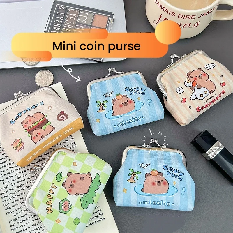 Capybara-Petit porte-cartes en cuir PU souple pour femme, porte-monnaie, porte-monnaie, porte-cartes, portefeuille, porte-clés, mignon, nouveau