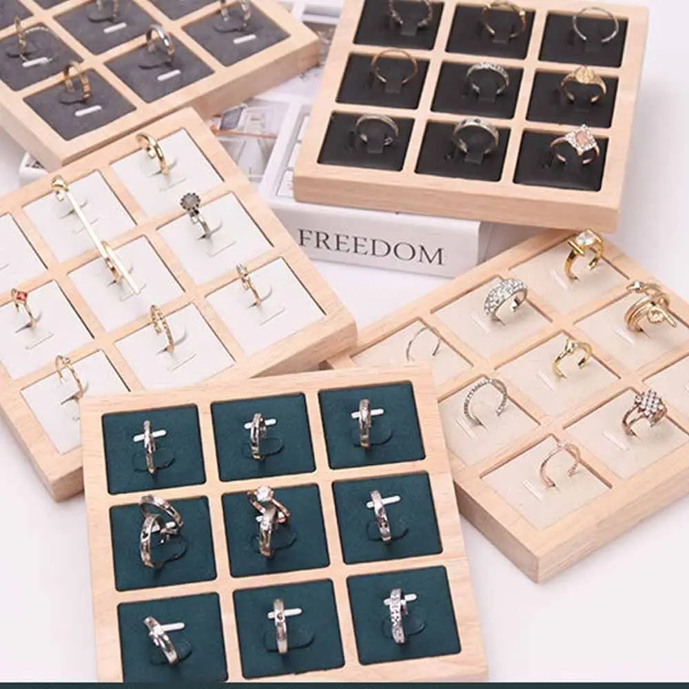 9 Grids Wooden Jewelry Show Props Ring Holder Case Jewelry Display Earrings Rings Organizer Counter Jewelry Prop Solid Color