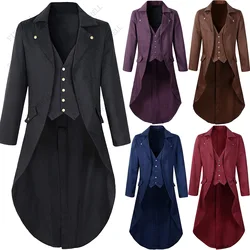 Medieval Tailcoat Suit Jacket Gothic Steampunk Long Jacket Victorian Frock Coat Cosplay Male Single Breasted Swallow Uniform