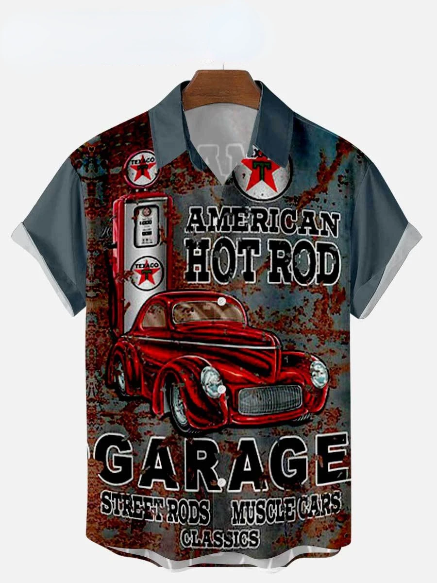 

2022 Men's Short Sleeve Car Digital Hawaiian Shirt Summer Printed Casual Vacation Shirt Thin Hot Style