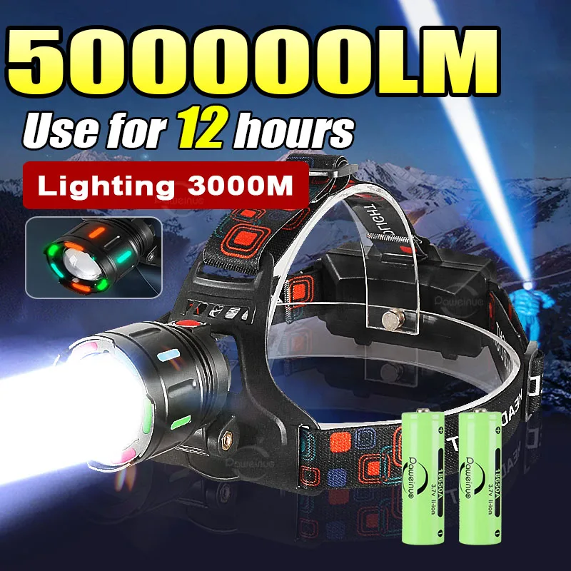 

500000 LM сильный свет фара светодиодный мощный налобный фонарь 18650 Long Shot 3000 м перезаряжаемая лампа люминесцентный свет для рыбалки на открытом воздухе