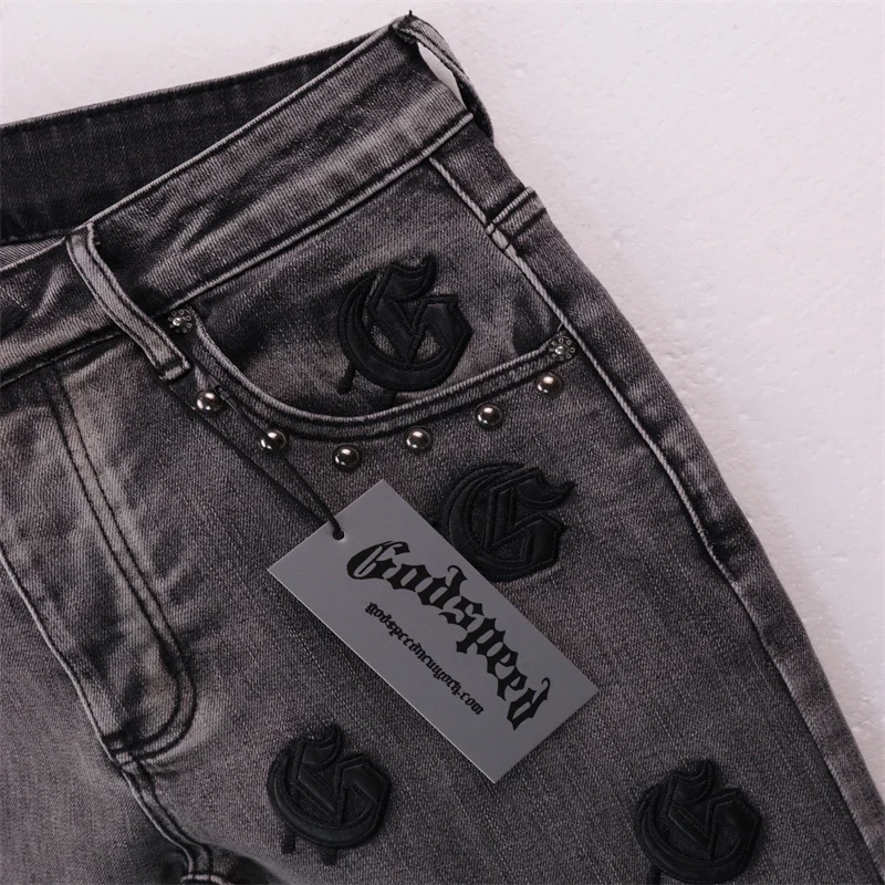 Fashion Denim Shorts Letter Logo Applied Embroidered Trourers Loose Summer Jeans Men's Women's Five-inch Straight Pants