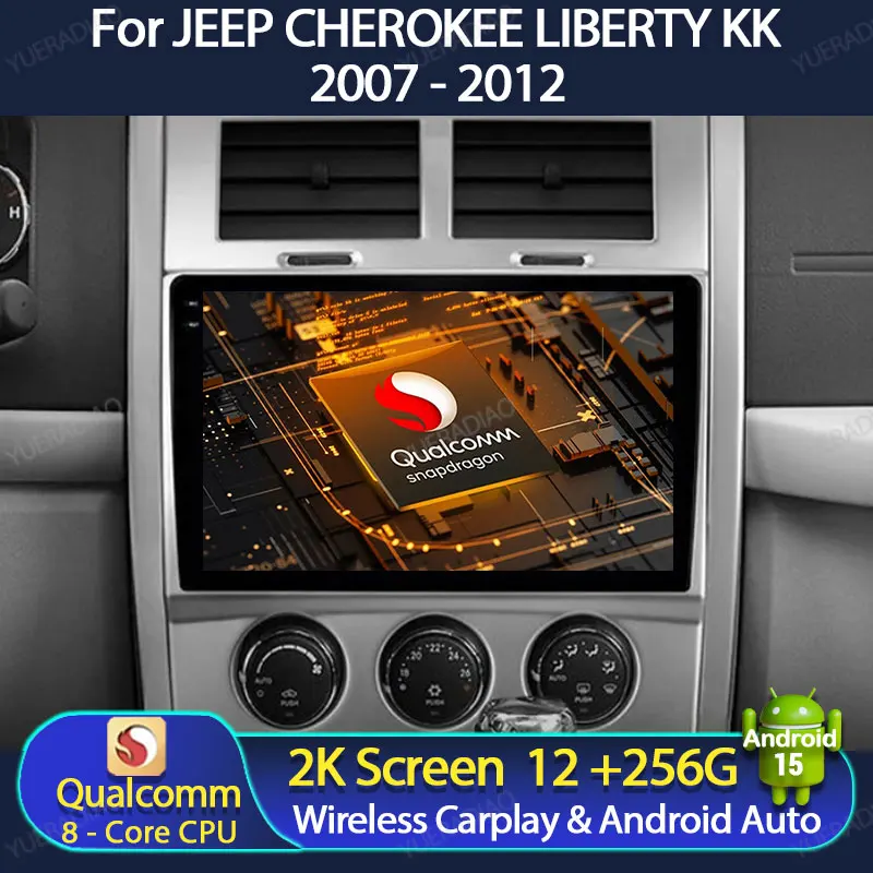 Android 15 Carplay Auto For Jeep Cherokee Liberty KK 2007 - 2012 Car Radio Multimedia Video Player GPS NAVI 4G WIFI Head Unit BT