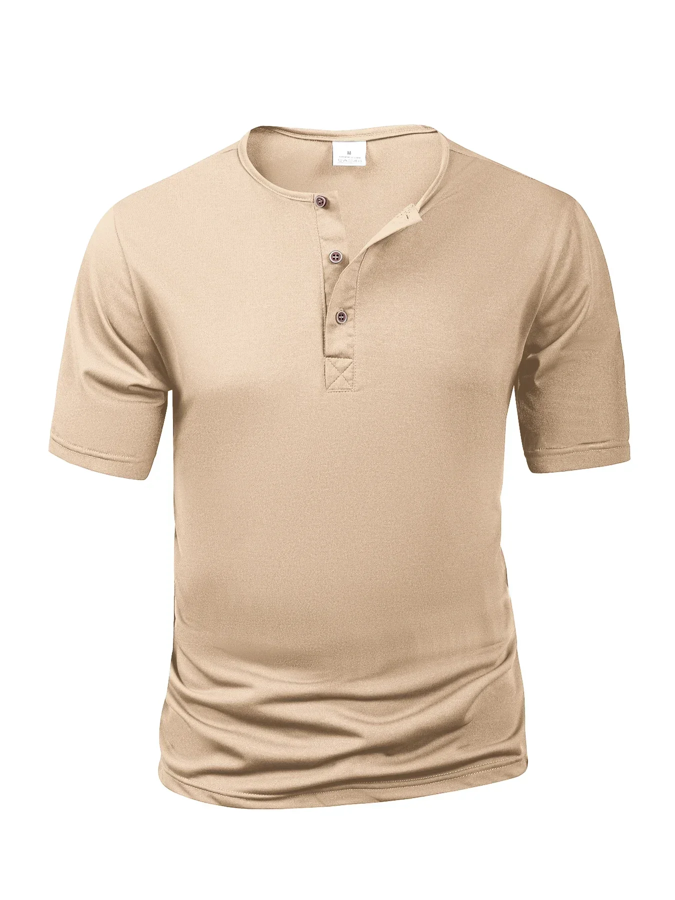 Sommer Herren Henley T-Shirt mit Kurzen Ärmeln, Einfarbig, Leicht und Atmungsaktiv, 3-Knopf-Verschluss, Lässiges Alltags-Basis-Oberteil – Detail 8
