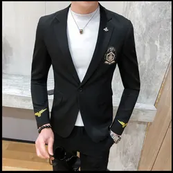 Nightclub Punk Blazer Hombre Men Embroidery Blazer Men Black Gold Badge Jacket Stage Costumes For Singers Male Terno Masculino