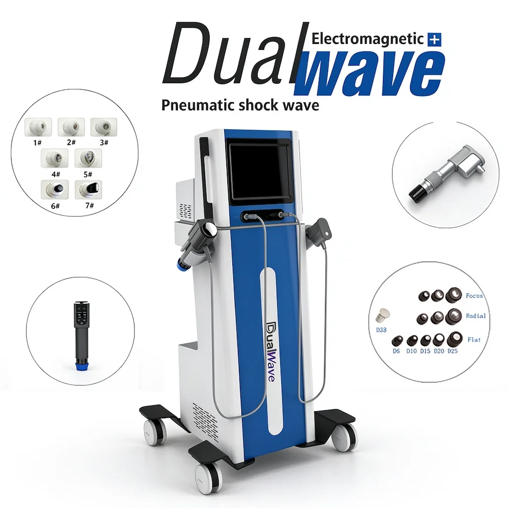 Vertical Dualwave Double Handles Shockwave Physical Therapy Machine Pain Relief and Fat Cellulite Reduction