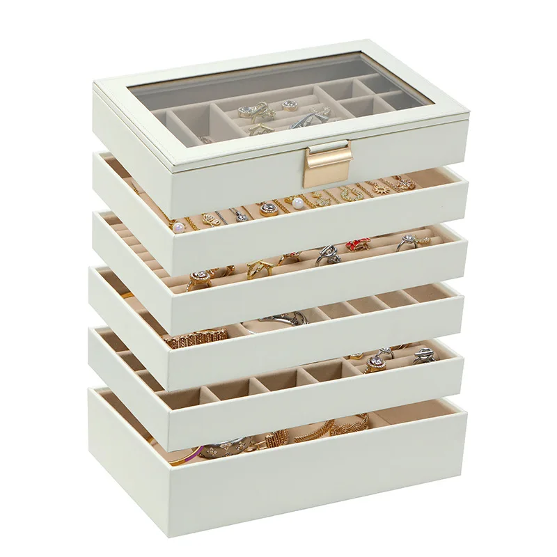 صندوق مجوهرات جلدي، صناديق تخزين خاتم فاخرة بسيطة، قلادات ذات سعة كبيرة، أقراط، علبة عرض، تغليف المجوهرات، هدية