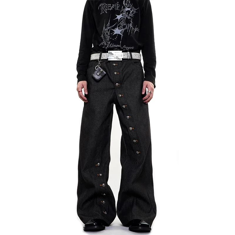Men's High Street Vibe Style Hip Hop Jeans Pants Fashion 3D Printed Flared Leg Denim Trousers Loose Fit Y2K Jeans