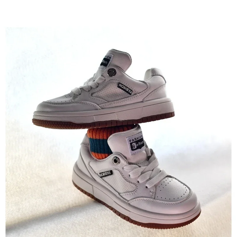 Zapatos de Skate de cuero de vaca para niños, zapatillas de deporte de cuero vacuno suave y transpirable para otoño y primavera, zapatos informales de cuero genuino para niños y niñas