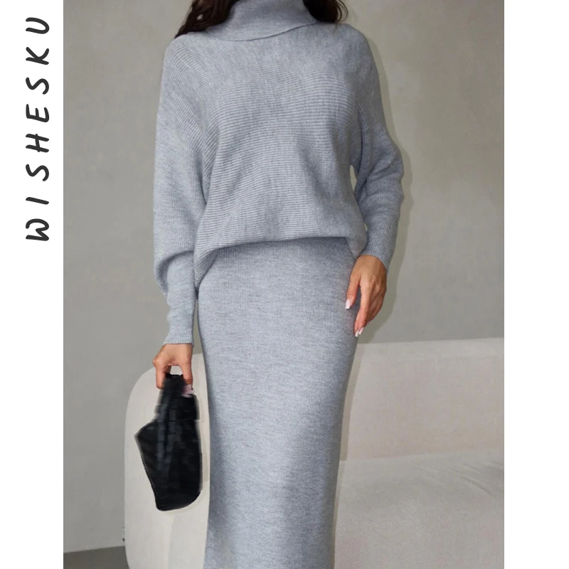 

Повседневный комплект из двух предметов, женский наряд, осенне-зимний свитшот с длинным рукавом и юбка с высокой талией, комплекты женского элегантного костюма