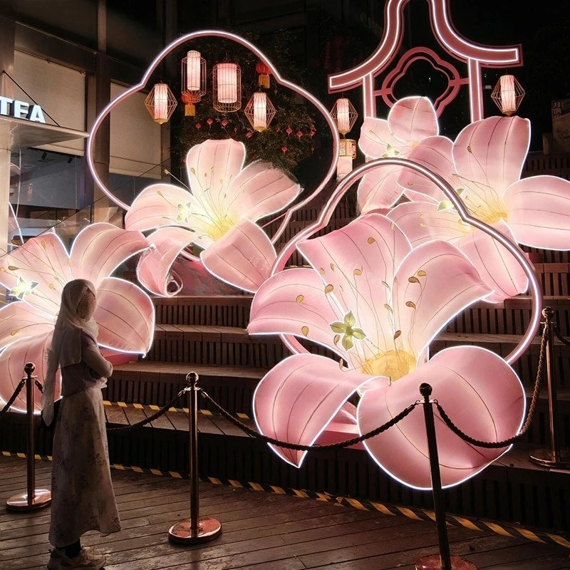 Luminous huge waterproof paper art flower atmosphere arrangement scenic ancient town old street decorative lamp props