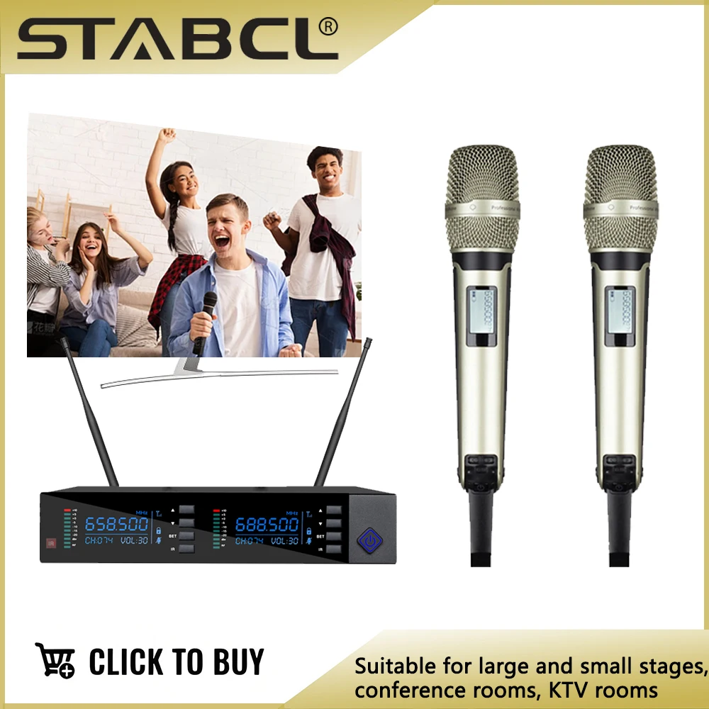 STABCL UHF Dual Channel Dual Handheld Professional ระบบไมโครโฟนไร้สาย Stage Performance งานแต่งงาน KTV Party แบบไดนามิก