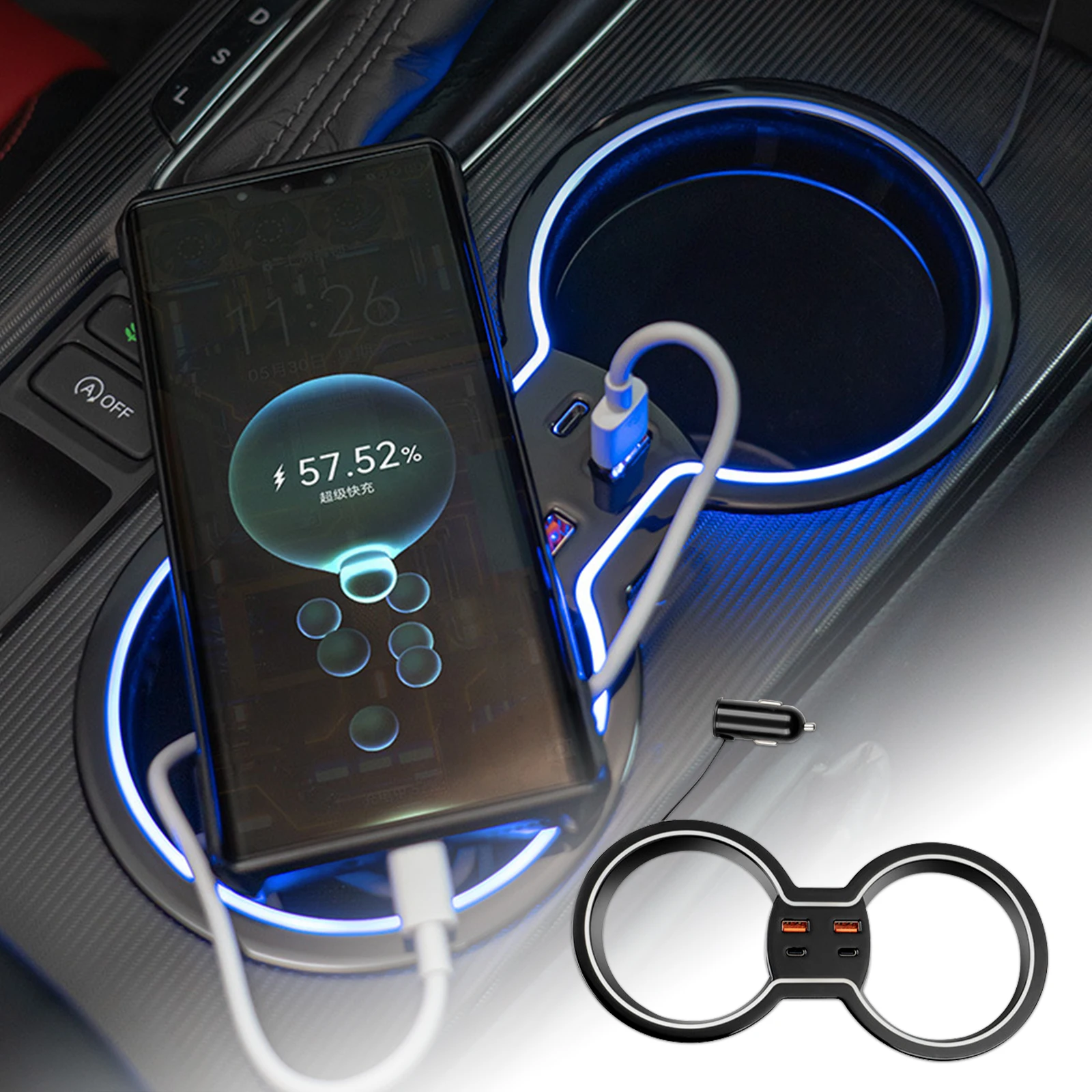 

For Honda Civic 11th Gen 2022 2023 2024 2025 Docking Station 45W Quick Charger USB Shunt Hub Power Splitter Type-C Charger