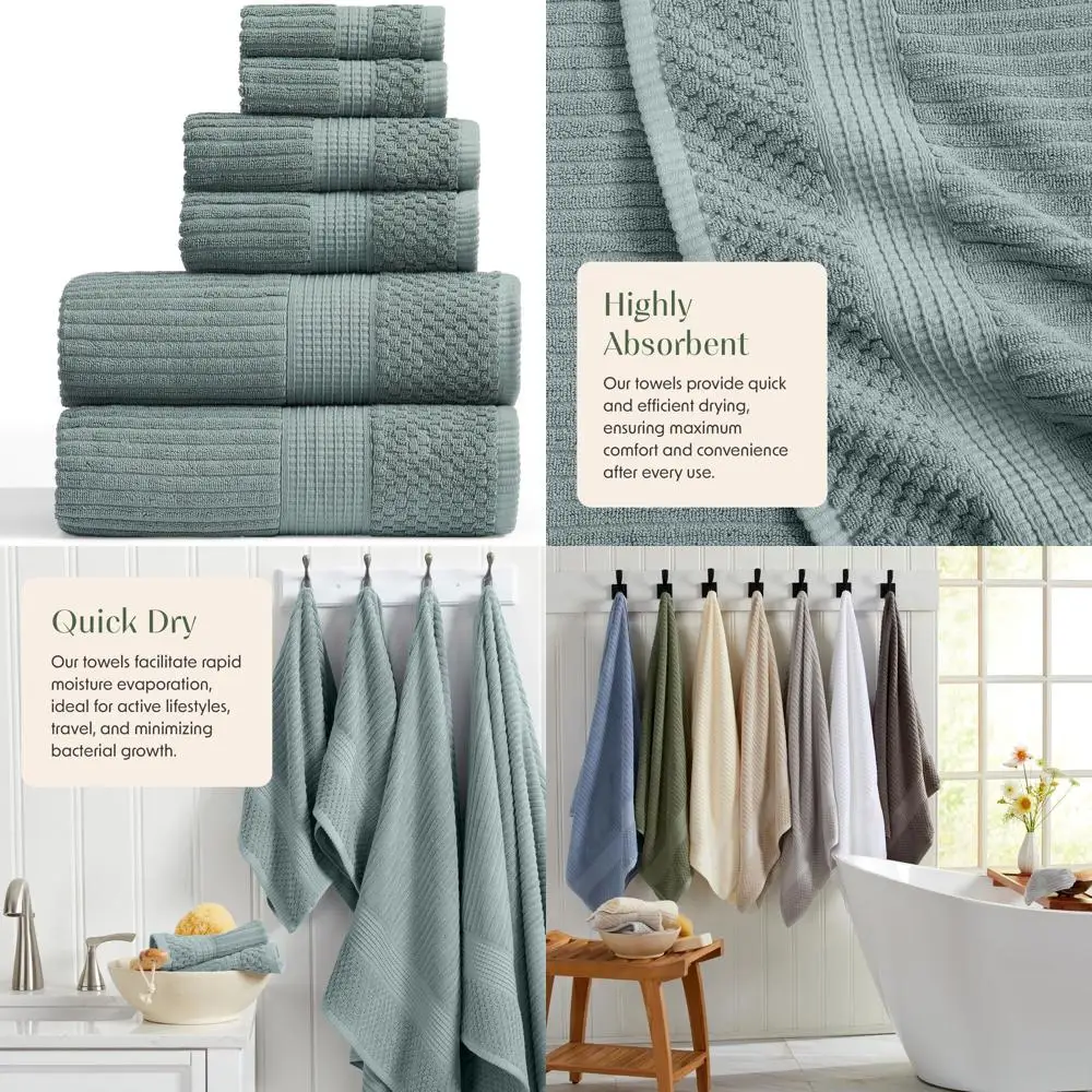 

Набор из 6 хлопковых банных полотенец | Впитывающий и быстросохнущий | Текстурированные, прочные серебристо-синие полотенца