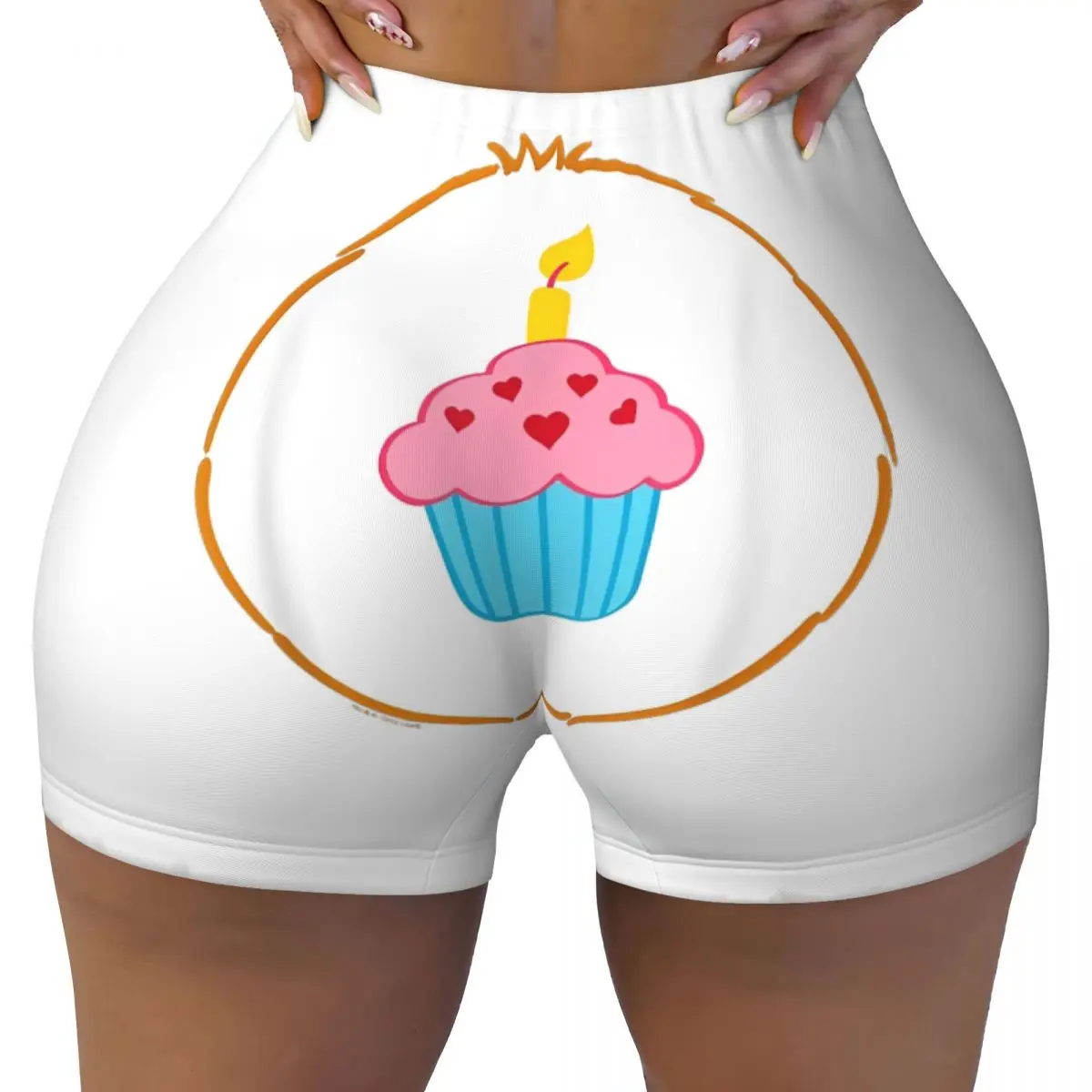 Women Athletic Gym Yoga Tight Shorts Care Bears Halloween Birthday Bear Cupcake Badge High Waist Shorts Fitness Leggings