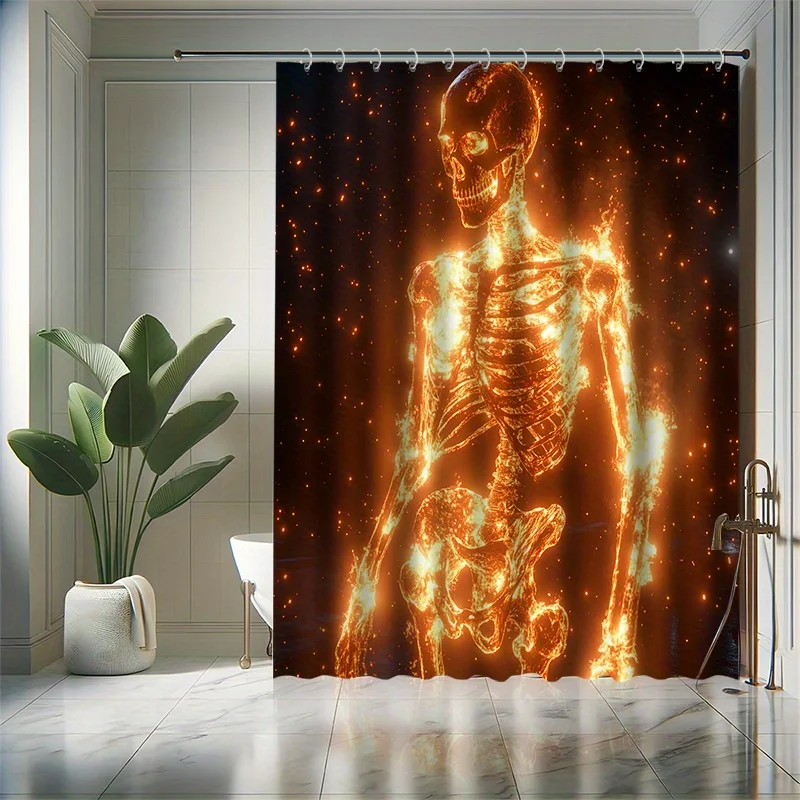 

Burning Skull Set - Hell Skeleton Man, Waterproof Polyester, Machine Washable, All-Season, Fantasy Theme, Modern Decor