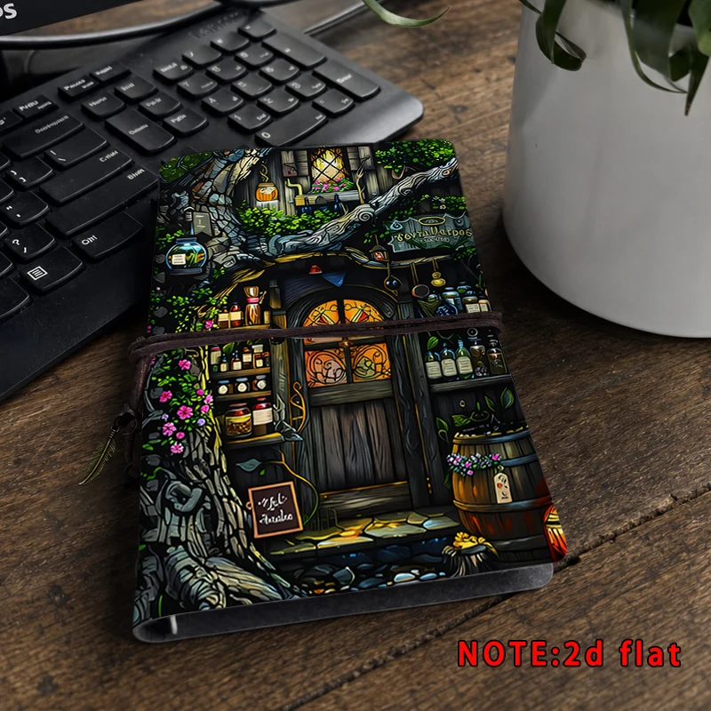 Mystical Forest Witch Cabin Notebook Magic Potion Store Cover Diary Journal Retro Art Print Notepad for Students Adults Travel S