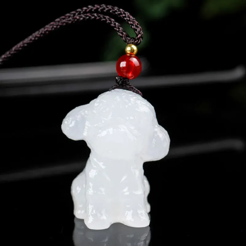 

Natural Nephrite White Jade Dog Necklace Women Healing Gemstone Fine Jewelry Genuine Chinese Hetian Jade Teddy Pendant Necklace