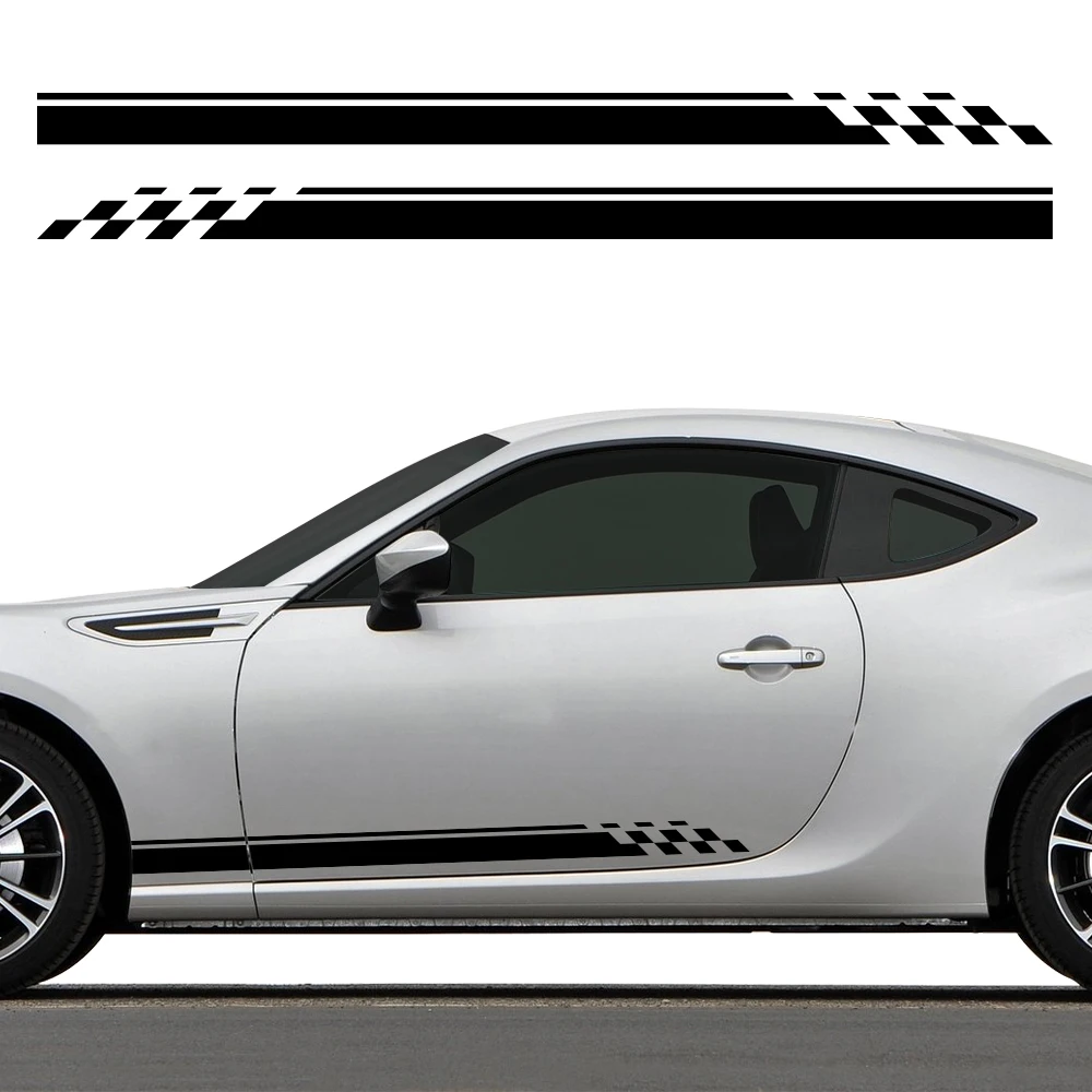 PVC Car Side Door Body Stickers Checkered Racing Stripes Decal Sport Graphic Auto Exterior Tuning Accessories For Most Cars