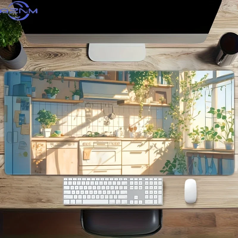 1pc Cozy Kitchen Design Extended Gaming Mouse Pad with Anti-Slip Rubber Base, Precision Edges, Washable Desk Mat for Work and Le