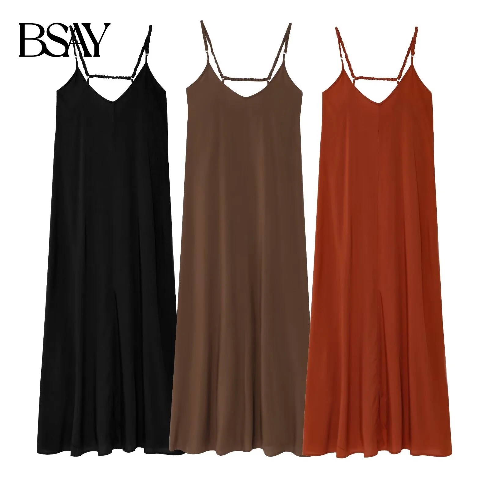 BSAY Kleid für Damen, modisch, Sommer, neu, 2025, solide Falte, rückenfrei, Schlinge, ärmellos, Midi-Kleider, schick, weiblich, französischer Abend