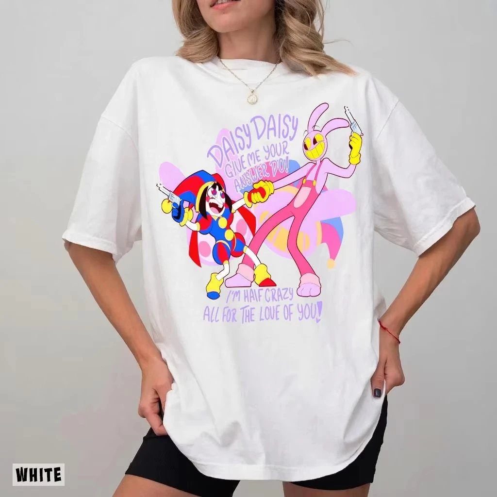Circus Tadc Pomni Jax Graphic Print T-shirt Women Men Streetwear Harajuku Fashion O-neck Cotton Top Loose Casual Oversized Tee