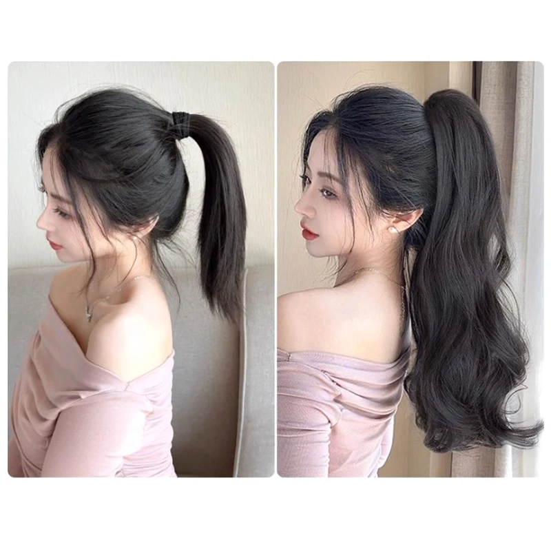 Synthetic Long Curly Hair Band With Grab Clip Ponytail Wig Curly Hair False Ponytail Fluffy Hair Can Be Braided