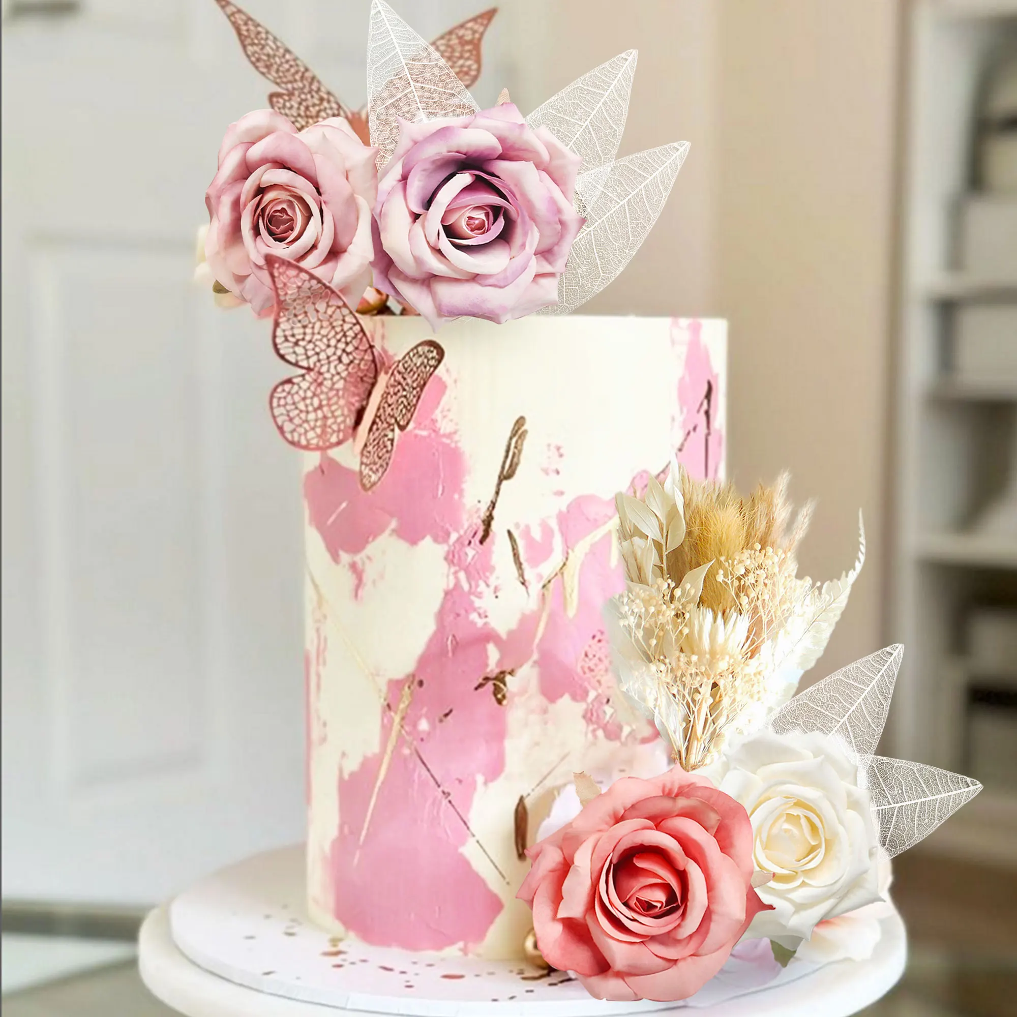 LaVenty Boho Rose Kuchen Topper Kuchen Blumen Dekorationen Blumen Kuchen Topper Blumen Kuchen Topper für Hochzeit Baby Dusche Geburtstag – Detail 2
