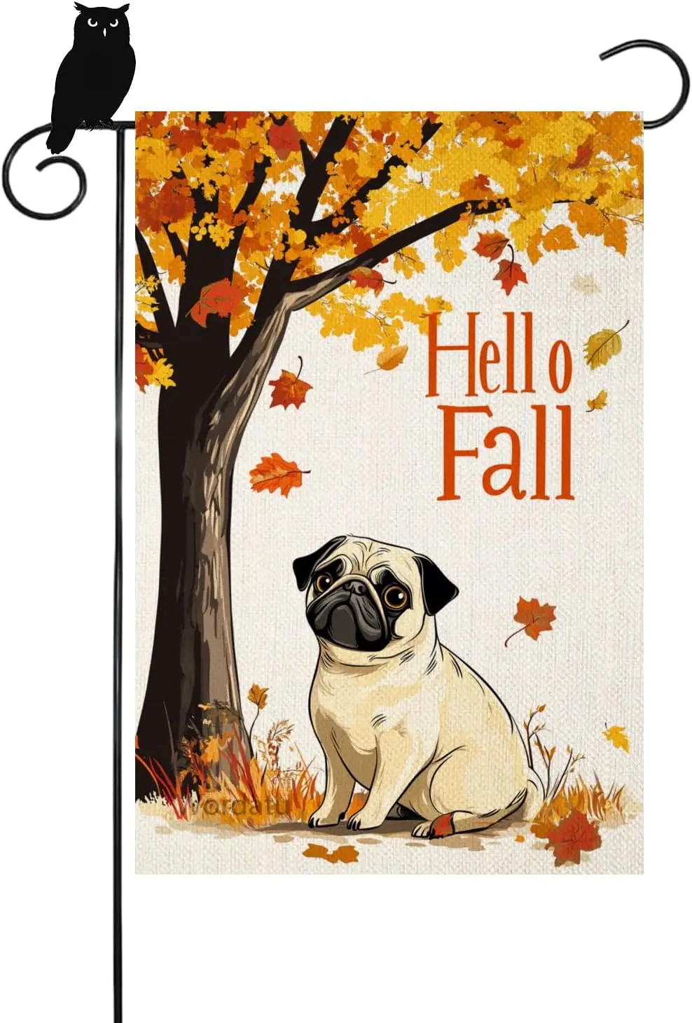 Hello Fall Maple Leaves Pug-Dog Autumn Garden Flag Yard Flag 12x18 Inch Double Sided Small Mini Yard Outdoor Outside Farmhou yyi