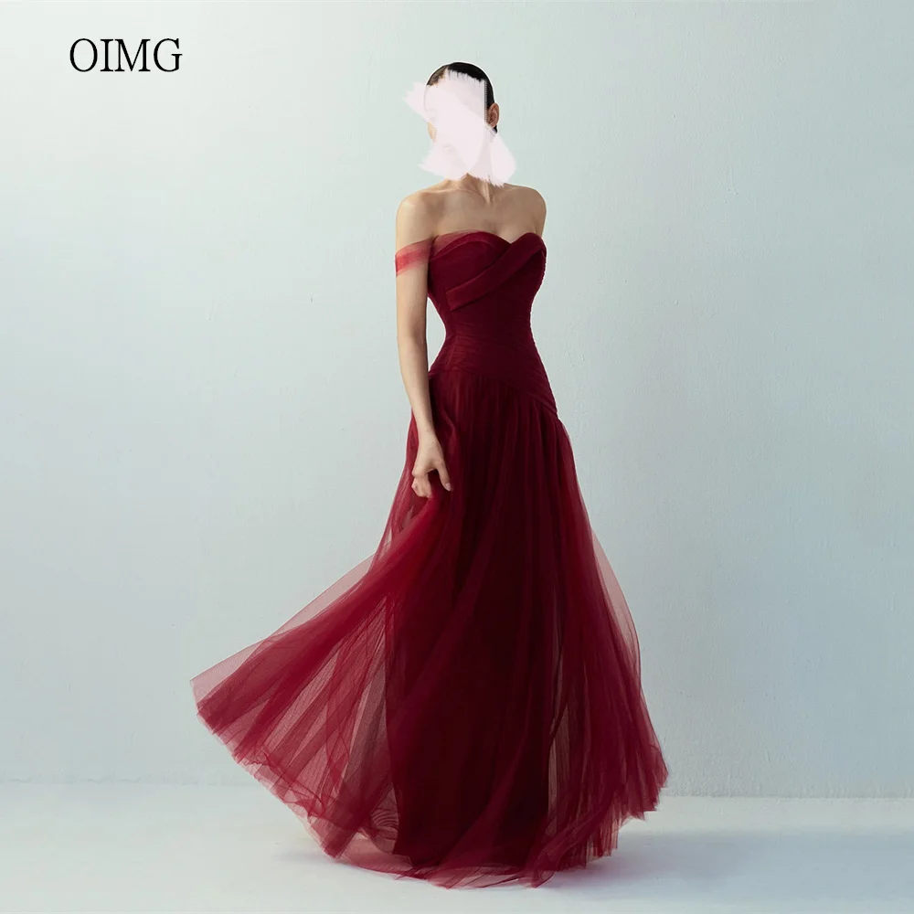 OIMG Burgundy Off The Shoulder A Line Prom Gowns Sweetheart Neck Party Gown Floor Length Evening Dress فساتين سهرة Customized