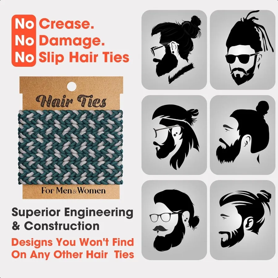 10 elastici per capelli da uomo intrecciati, bobine elastiche per capelli per panini, capelli ricci e spessi