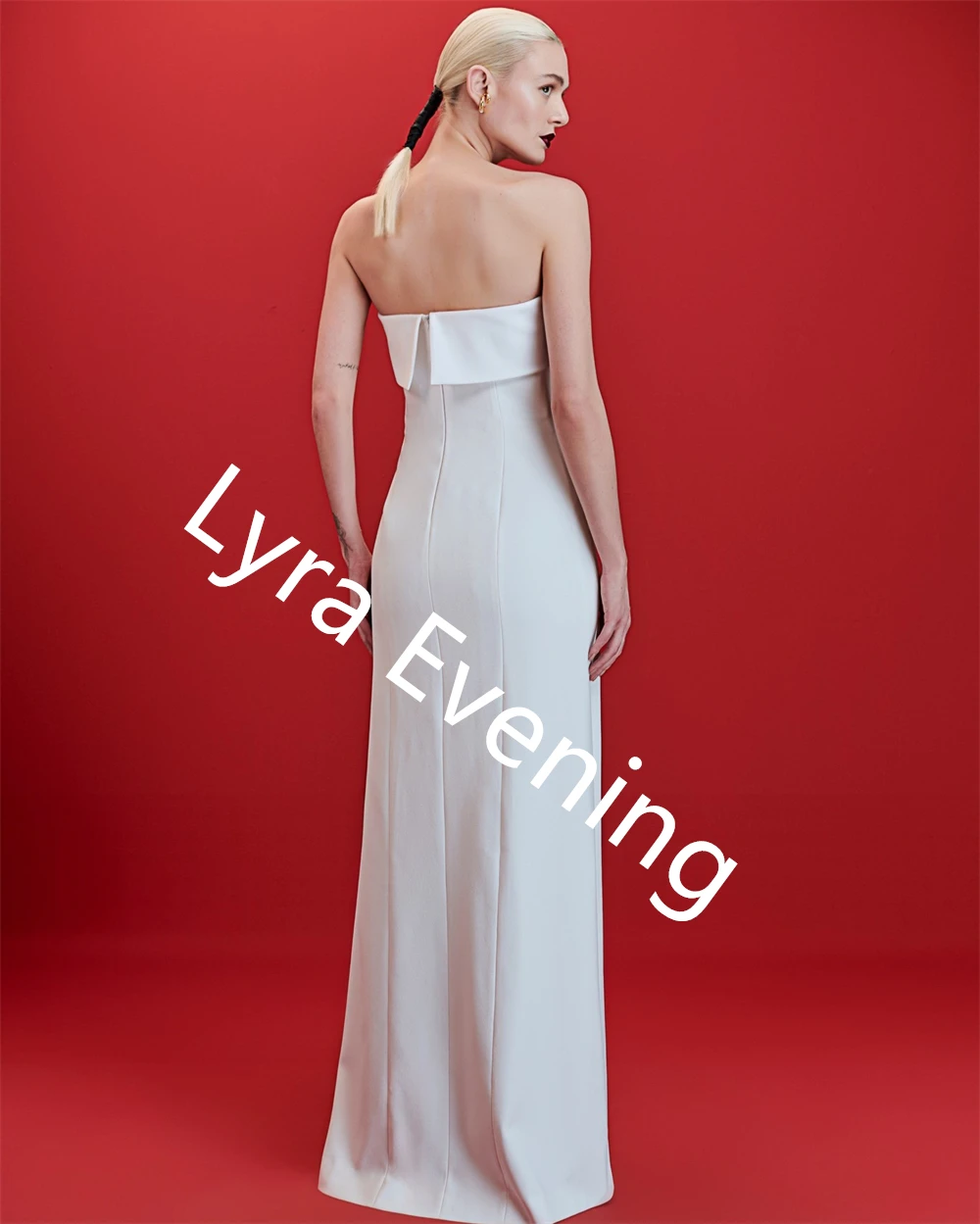 Customized High Quality White Jersey Evening Dress Strapless Sleeveless Prom Dress Special Occasion Gowns Buttons Party Dress