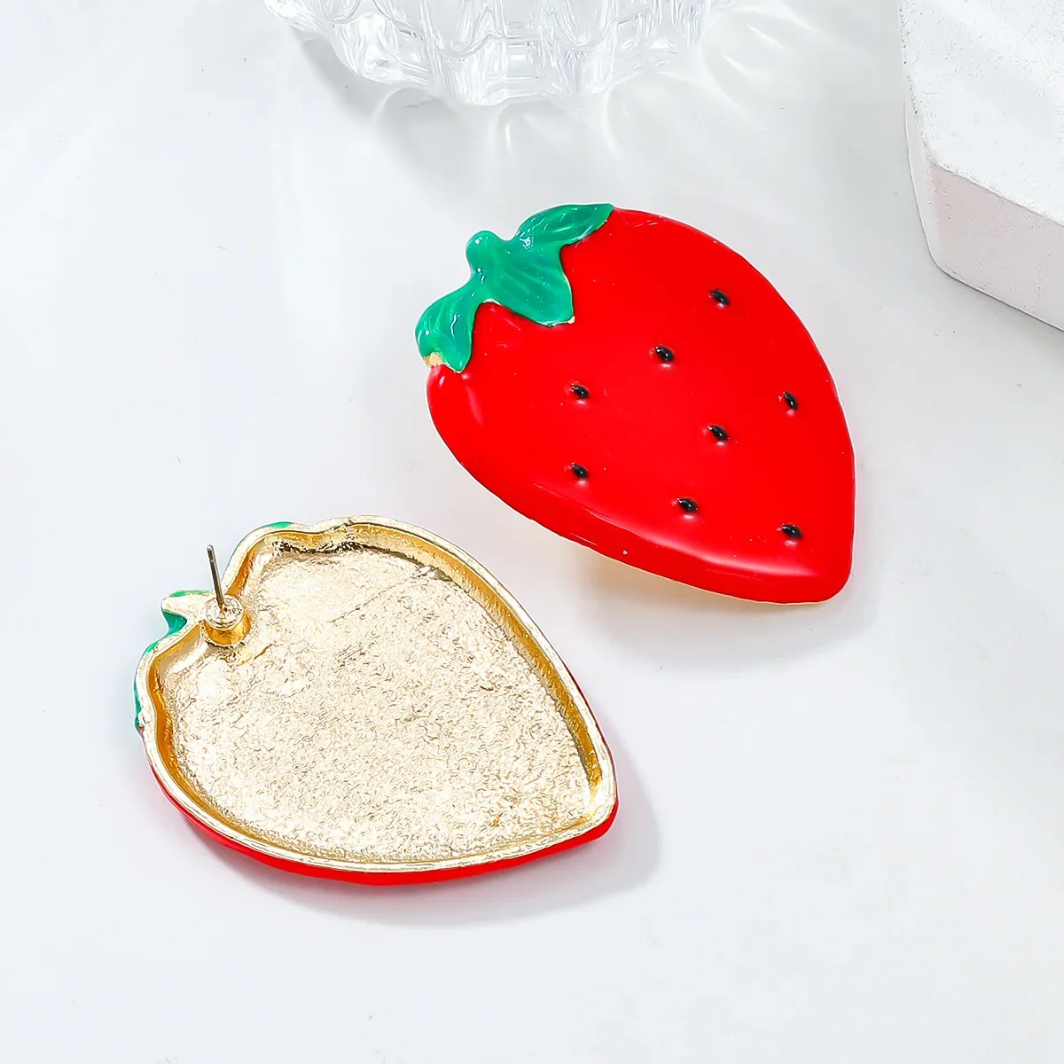 Fashion ZAA Red Strawberry Studs Earrings for Women Girls Alloy Drip Oil Enamel Fruit Earring Holiday Party Jewelry Gifts